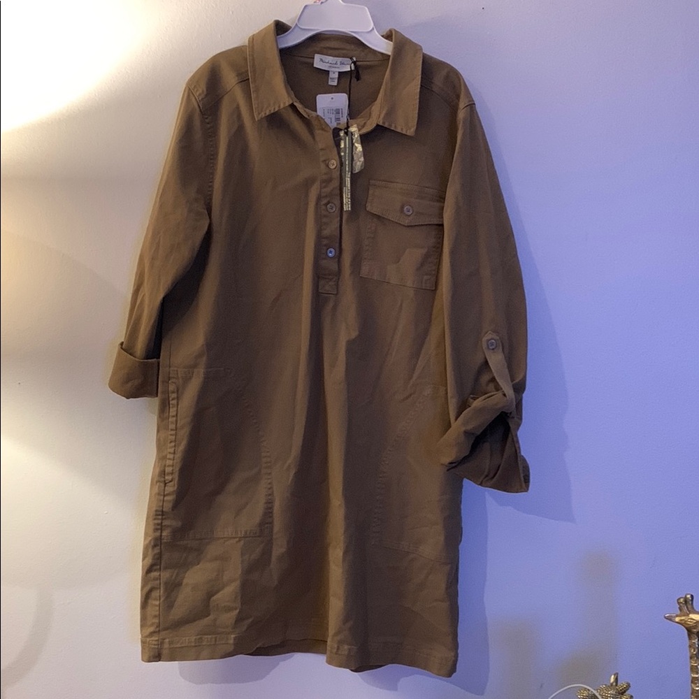 Michael Stars Camel Button-Up Shirt Dress